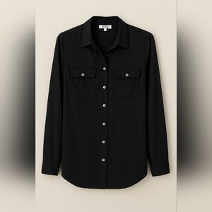 LOFT Women’s Black Button-Down Shirt – Long Sleeve Utility Blouse